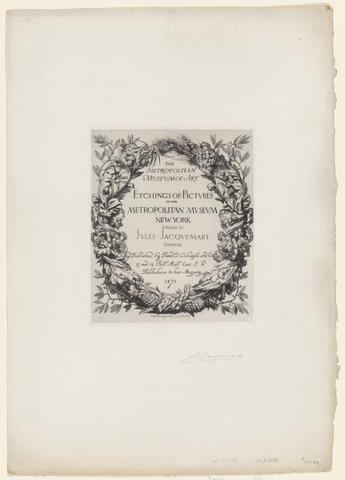 Jules Ferdinand Jacquemart, Title page to collection of etchings of pictures in the Metropolitan Museum, 1871