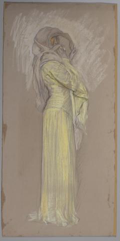 Edwin Austin Abbey, Study, Woman in yellow dress with brown veil over face, n.d.
