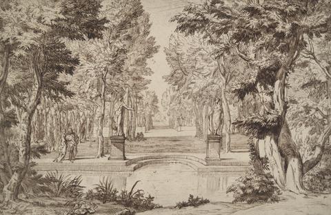 Abraham Genoels II, Imaginary Vie of a Park with Statues and Couples, 17th century
