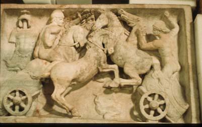 Unknown maker, Relief depicting the combat of two chariots, 2nd century A.D., with modern additions and reworking