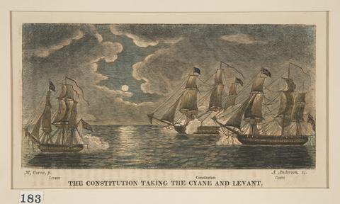 Alexander Anderson, The Constitution Taking the Cyane and Lavant, one in a series of eight, ca. 1815
