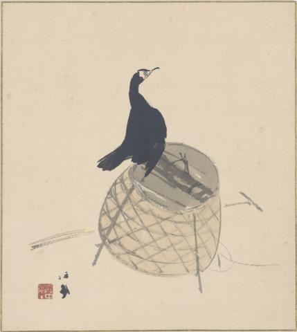 Takeuchi Seihō, Cormorant on a Basket, ca. 1925