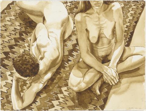 Philip Pearlstein, Two Female Models on Rug Seated and Lying, 1975
