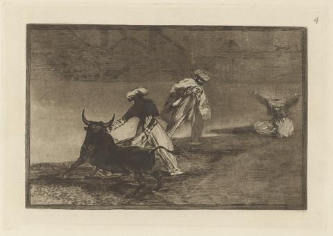 Francisco Goya, Capean otro encerrado (They Play Another with the Cape in the Enclosure), Plate 4 from La tauromaquia, 1876