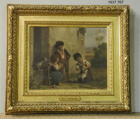 Arnold Corrodi, 3 Children Playing With Cats, 1868