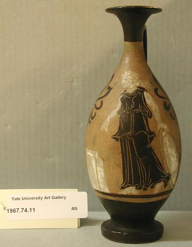 Late Black-Figure Lekythos (Standing Woman with Shield [Nike?] and Altar), Late 4th Century B.C.