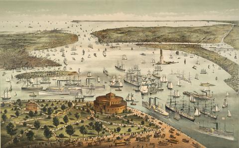 Currier & Ives, The Port of New York: Bird's Eye View from the Battery, Looking South, 1892