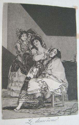 Francisco Goya, Le descañona. (She Fleeces Him.), pl. 35 from the series Los caprichos, 1797–98 (edition of 1881–86)