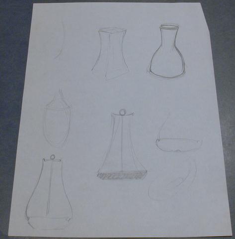 Robert H. Ramp, Drawing of Vases, Dish, and Covered Bottles, ca. 1960