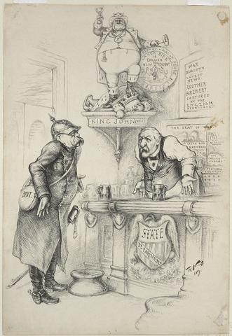 Thomas Nast, War Bulletin. Latest News. Another Brewery Captured by the English Syndicate, 1889