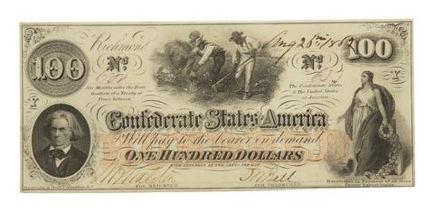 Confederate States of America, Confederate States of America, $100 note, 1862
