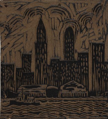 Reginald Marsh, Linoleum block for New York, or Skyline, Possibly 1921