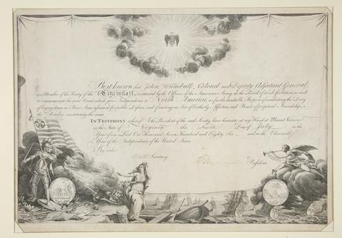 Unknown, Certificate of membership in the Society of the Cincinnati, ca. 1790