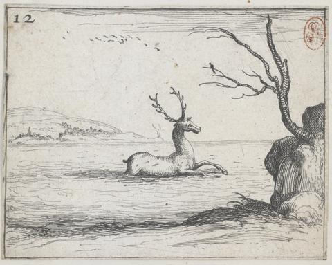 Jacques Callot, A Stag in the Water - no. 12 from the series "Lux Claustri" (The Light of the Monastery), 1628