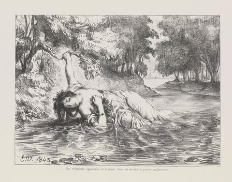 Eugène Delacroix, Mort d'Ophélie (Act. IV. Sc. VII) (Death of Ophelia), from Shakespeare's Hamlet, 1843