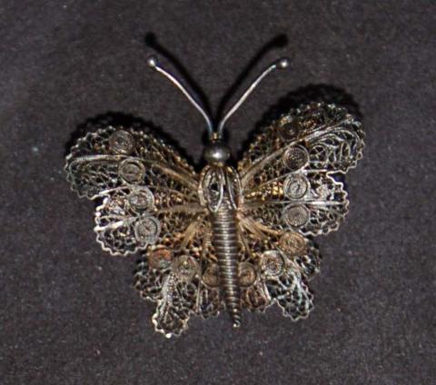 Brooch in the shape of a butterfly, filigree, 20th century