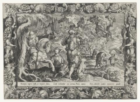 Harmen Jansz. Muller, Hunt for Chamois, from the series Hunting Scenes, in Ornamental Frames, 1570