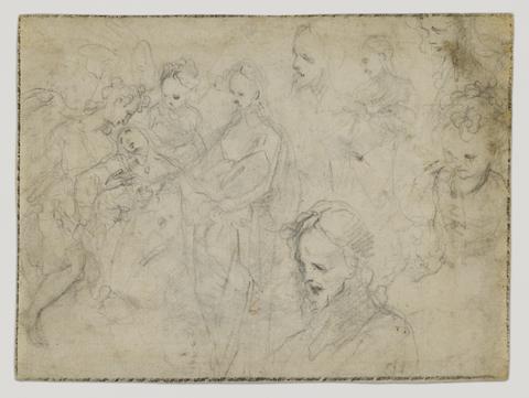 Francesco Vanni, Studies for Christ Giving a New Heart to Saint Catherine of Siena (recto); God the Father in the Air with Arms Outstretched (verso), ca. 1580s