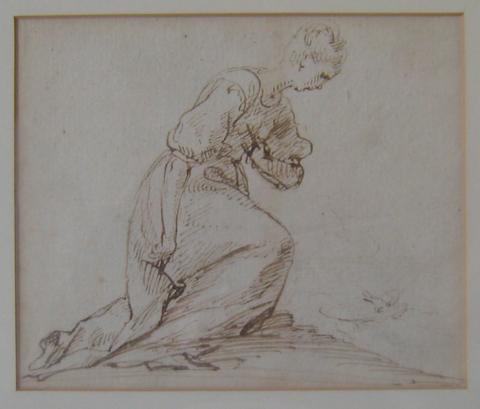 Unknown, A kneeling woman in profile to the right, 17th century