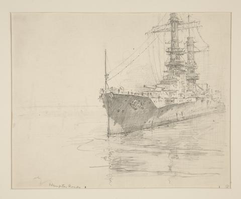 Louis Orr, Ports of America: Hampton Roads: Detail: Battleship right, 1920s