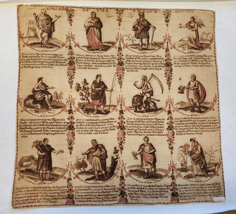 Unknown, Printed cotton handkerhief, "Emblems of the Twelve Months", ca. 1800