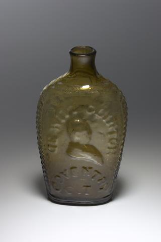 Coventry Glass Works, Lafayette and Clinton Flask, 1824–25