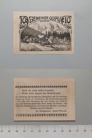 Gosau, 10 Heller from Gosau, Notgeld, 1920