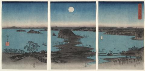 Utagawa Hiroshige, Kanazawa in Moonlight, from the series Eight Views of Musashi Province (Buyō Kanazawa Hasshō Yakei), 7th month, 1857