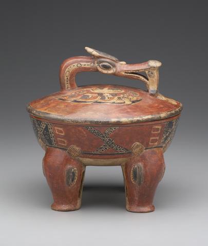 Unknown, Lidded Vessel with Peccaries, Bird, and Fish, A.D. 300–400