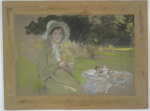 Edwin Austin Abbey, Study: Woman in garden drinking tea, n.d.