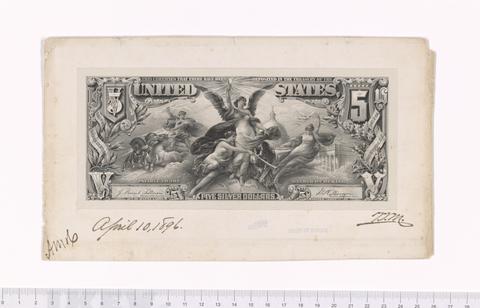 G. F. C. Smillie, 5 Dollar Silver Certificate Face Approval Proof, 1896