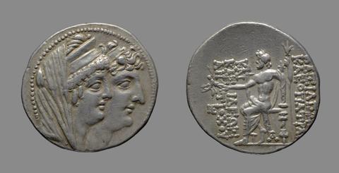 Antiochus VIII (Grypus), King of the Seleucid Empire, Tetradrachm of Antiochus VIII (Grypus), King of the Seleucid Kingdom; Cleopatra from Antioch, 125–121 B.C.