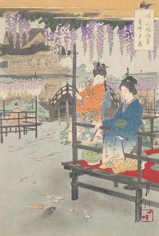 Ogata Gekkō, Two Maidens on Veranda Overlooking Fish Pond, late 19th–early 20th century