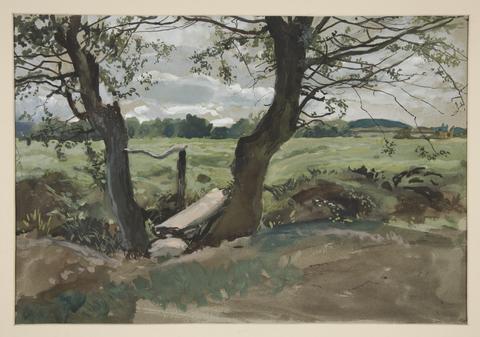 Edwin Austin Abbey, Study of two trees and a field, n.d.