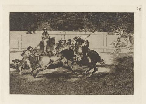 Francisco Goya, El esforzado Rendon picando un toro, de cuya suerte murió en la plaza de Madrid (The Forceful Rendon Stabs a Bull with the Pique, from which Pass He Died in the Ring of Madrid), Plate 28 from La tauromaquia, 1876