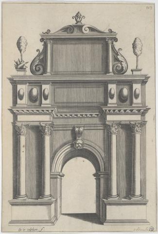 David van Velthem, Design for an Arch with Corinthian Columns adn a Lion Mask, ca. 1625
