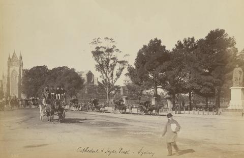 Charles Bayliss, Cathedral and Hyde Park, Sydney, from the album [Sydney, Australia], ca. 1880s