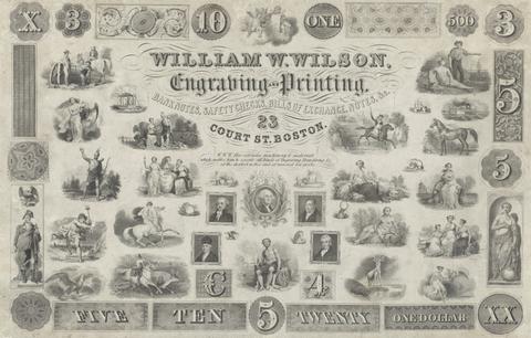 William W. Wilson, Engraving and Printing, Specimen Engraver's Sample Sheet, ca. 1830