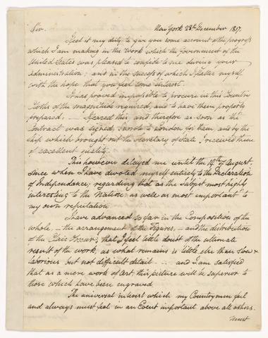 John Trumbull, Letter of John Trumbull (1756-1843) to President Madison, dated New York 28th Dec. 1817, 1817