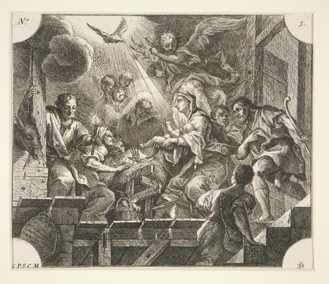 Johann Georg Bergmüller, Who was conceived by the Holy Spirit and born of the virgin Mary, plate 3 from the series The Apostles' Creed, 1730