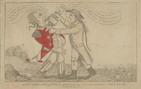Amos Doolittle, Brother Jonathan administering a Salutary Cordial to John Bull, ca. 1813