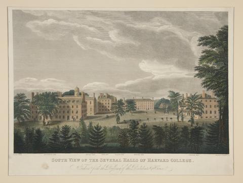 Fisher, South View of the Several Halls of Harvard College, 1823