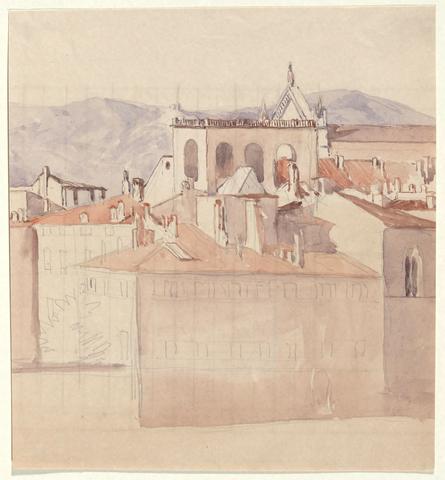 Truman Seymour, View in Florence: Housetops (right half). Verso: ledger sheet, 19th century