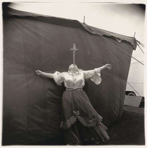 Diane Arbus, Albino sword swallower at a carnival, Maryland, 1970, printed later