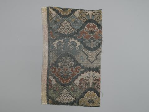Unknown, Textile Fragment with Undulating Bands of Clouds and Flowers, 1615–1868