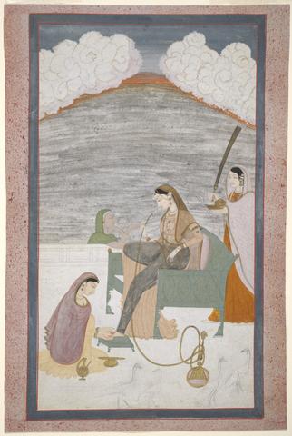 Unknown, Woman Seated on a Chair Smoking a Waterpipe (Huqqa), ca. 1808–1810