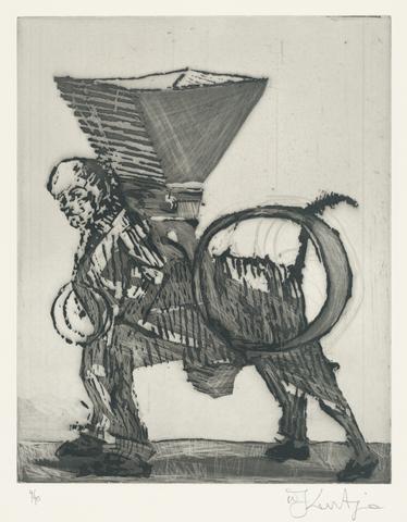 William Kentridge, Zeno at 4am (man/beast) 2001, from suite of 9 etchings, 2001