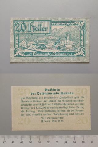 Grunau, 20 Heller from Grunau, Notgeld, 1920