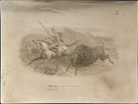 Continental Bank Note Company, Printing Plate with a Native American Bison Hunt, 19th century