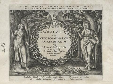 Adriaen Collaert, Title page for the series Solitudo Sive Vitae Foeminarum Anachoritarum (Female Hermits in Landscapes), ca. 1580